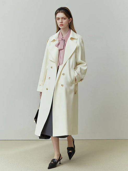 Classic Double-Breasted Mid-Length Trench Coat for Women