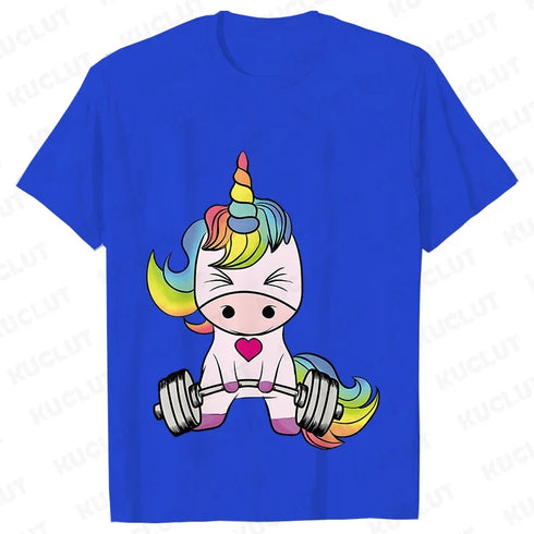 Whimsical Unicorn Weightlifting T-Shirts for Women | Trendy Fitness Graphic Tees for Summer Workouts