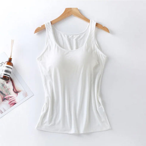 Women's Vest Tops with Built In Bra Padded Slim Fit Casual