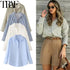 HXAO 2025 Shirts Blouses New Long Striped Shirt Women Long Sleeve Casual Shirts Large Tops Summer Plain Button Up Shirts 088
