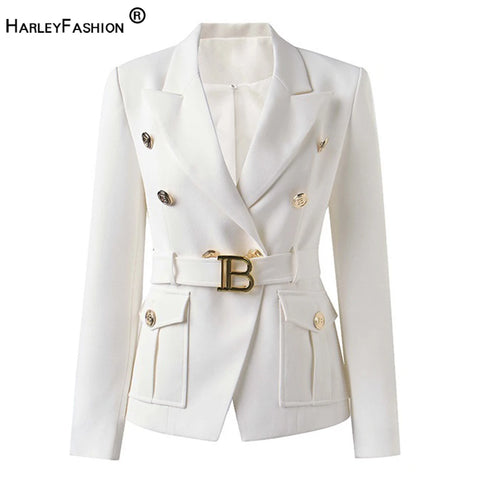 Classic Double Breasted Women's Blazer with Belt