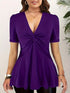 Plus Size V-Neck Front Knotted Blouse