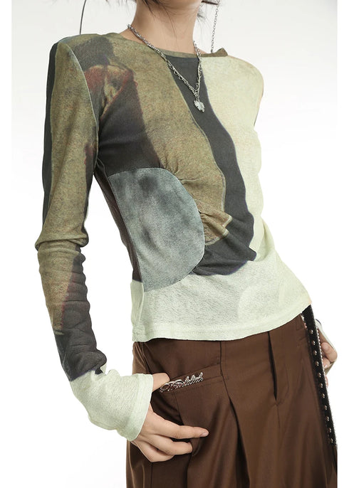 Karrcat Cyber Y2k Tops Japanese Harajuku Patchwork T-shirt Grunge Gradient Print Crop Tops Korean Fashion Chic Streetwear 00s