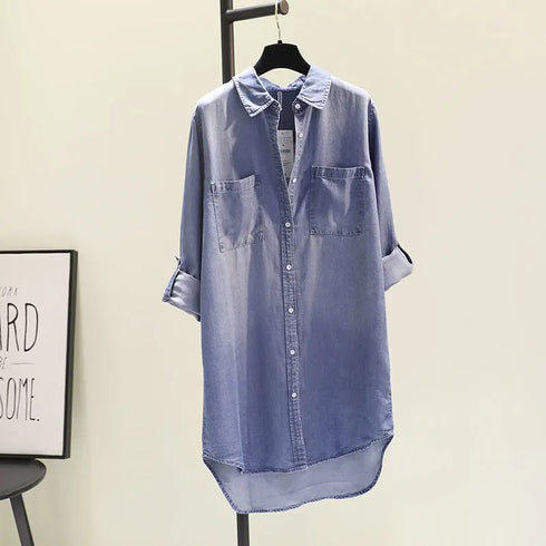 Casual Long Sleeve Blouse with Double Pockets