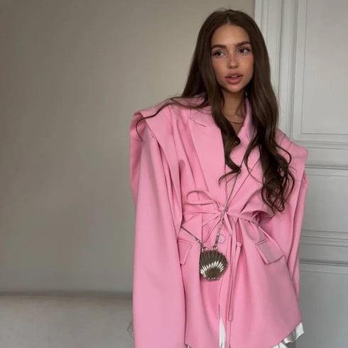 Loose Fit Women's Blazer with Lapel Detail