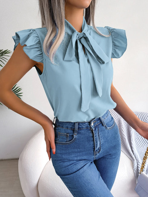 Women's Ruffle Short Sleeve Chiffon Blouse