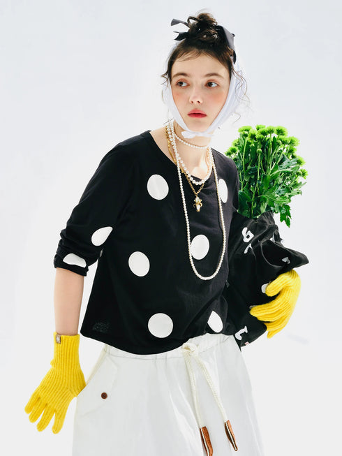 Imakokoni Polka Dot Long Sleeve Casual T-Shirt