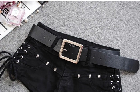 Low Rise Denim Shorts with Lace-Up Detail