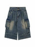 High Waist Vintage Blue Denim Cargo Pants