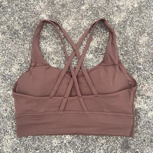 Solid Colour Cross Back Sports Bra with Multiple Straps