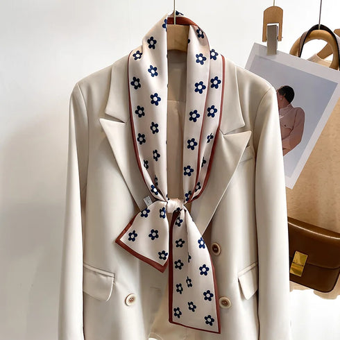 50 Color New Women Silk Printed Design Scarf Shawl Fashion Luxury Long Narrow Small Silk Scarves for Stylish Headbands and Headscarves