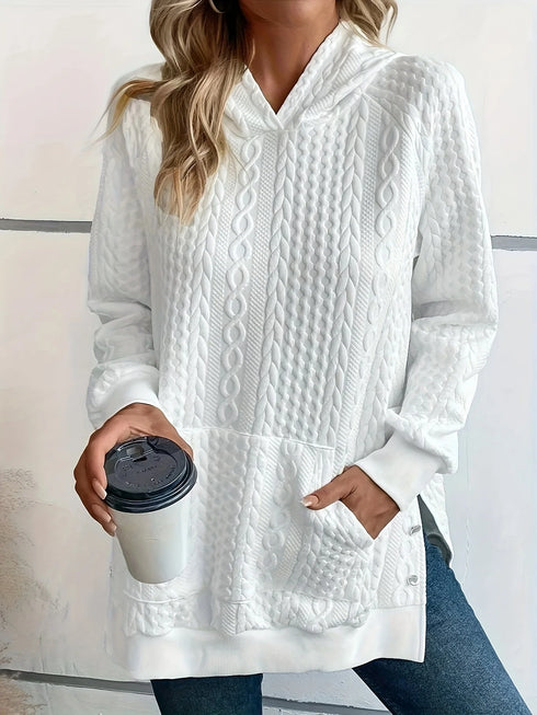 Plus Size Cable Knit Hoodie with Pockets