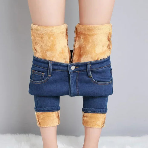 High Waist Thermal Denim Jeans for Women