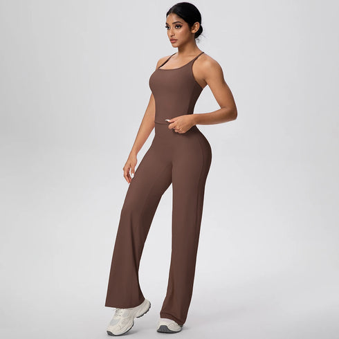 Backless Yoga Set with Wide Leg Pants