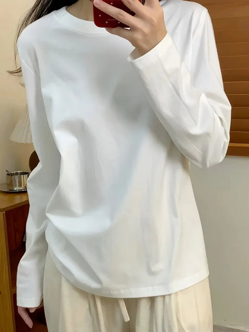 Oversized Long Sleeve O-Neck T-Shirt in Black and White