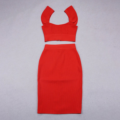 Summer Women’s Bodycon Skirt Suit in Black, Red, and Pink