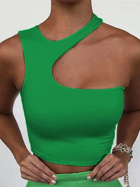 Cut Out Sexy Crop Off Shoulder Tank Top for Women Summer