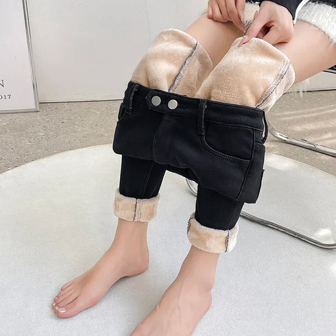 Women's Fleece-Lined Skinny Jeans - Ankle Length