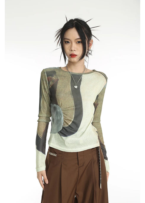 Karrcat Cyber Y2k Tops Japanese Harajuku Patchwork T-shirt Grunge Gradient Print Crop Tops Korean Fashion Chic Streetwear 00s