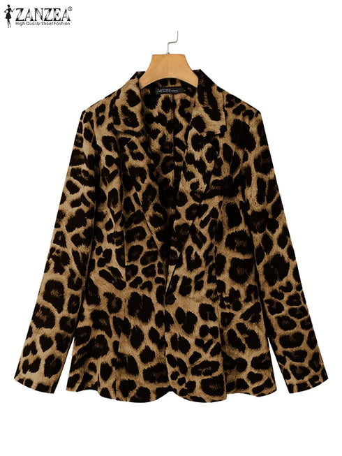 ZANZEA Leopard Print Lightweight Blazer for Women