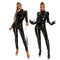 Black Shiny PU Latex Bodysuit with Zip Detail
