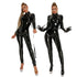 Black Shiny PU Latex Bodysuit with Zip Detail