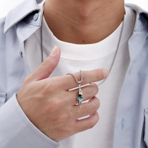 Stylish Blue Stone Geometric Pendant Necklace