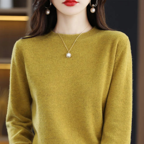 100% Pure Wool Cashmere O-Neck Pullover Sweater