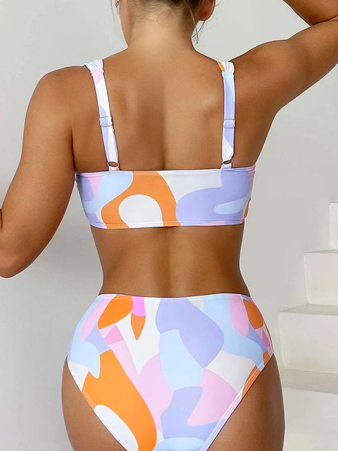 High Waist Bandeau Bikini Set for Women