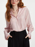 Women's Long Sleeve V-Neck Striped Blouse in Pink