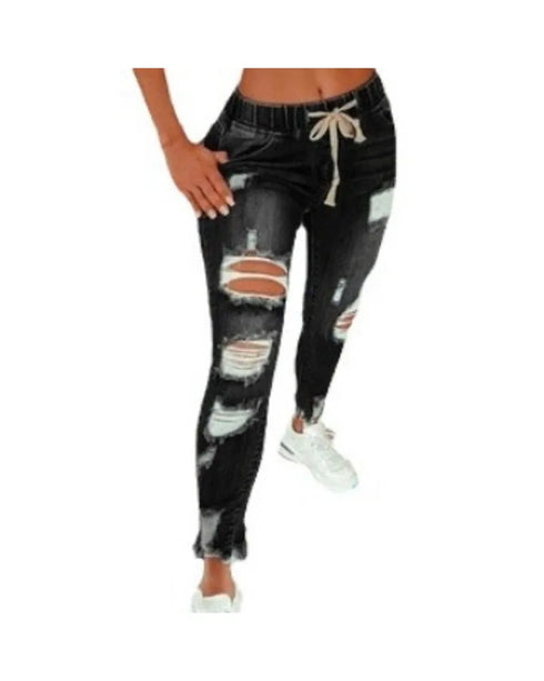 Women's Mid Waist Lace-Up Slim Fit Denim Jeans