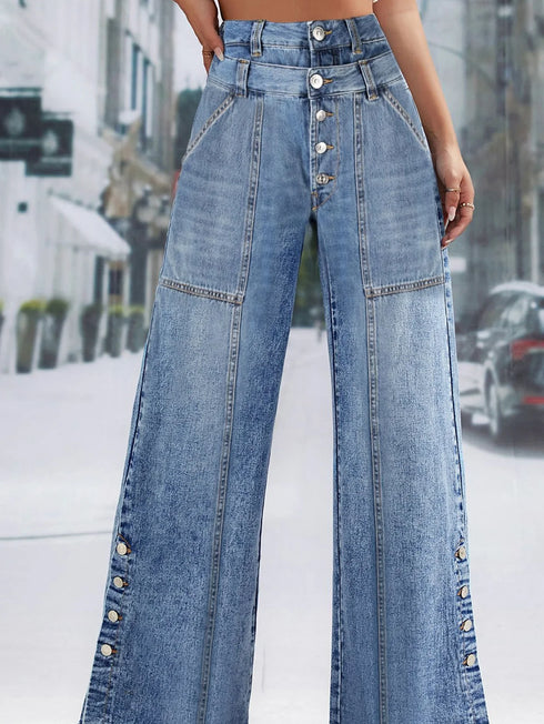 Plus Size High Waist Wide Leg Denim Jeans
