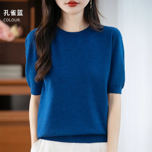 Merino Wool O-Neck Sweater for Women