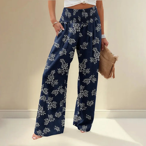 Floral Print Wide Leg Pants with Pockets