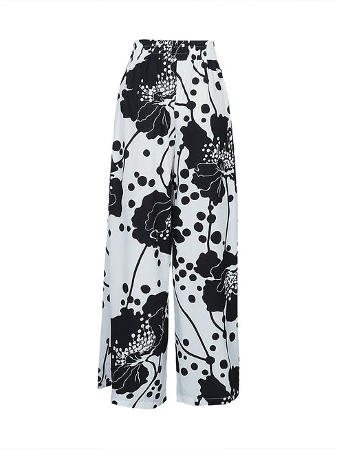 Plus Size Wide Leg Casual Trousers with Print Design