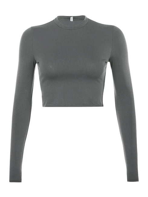 Solid Basic Long Sleeve Women's Crop Top
