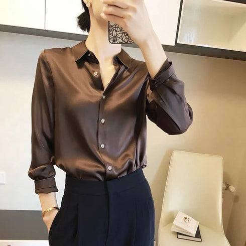 Elegant Satin Finish Long Sleeve Blouse for Women