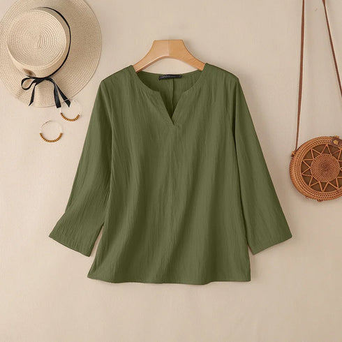 2025 ZANZEA Autumn Blouse Women V Neck Long Sleeve Tops Casual Solid Loose Shirt Female OL Work Blouses Retro Tunic Blusas Mujer