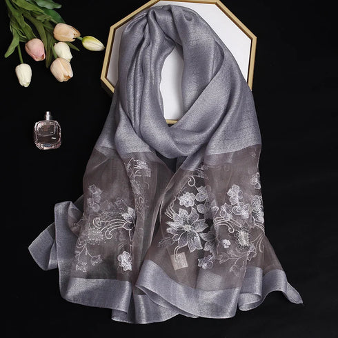 Luxury Silk Floral Shawl Scarf for Women