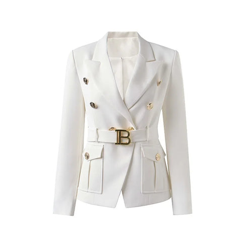 Classic Double Breasted Women's Blazer with Belt