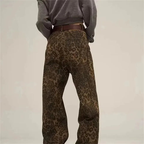 Leopard Print Wide Leg Jeans for Women