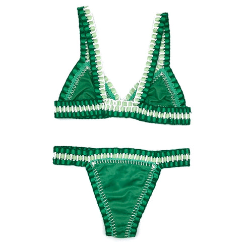 Green Velvet Triangle Bikini Set