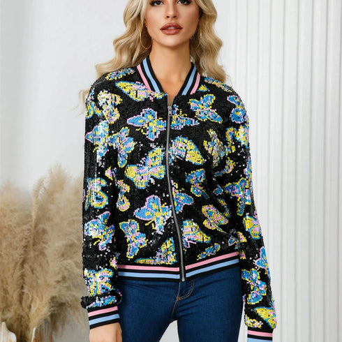 Butterfly Pattern Beaded Jacket for Women