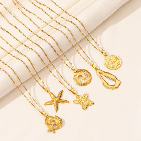 Stainless Steel Textured Starfish Pendant Necklace