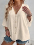 Women's Plus-size T-shirt Solid Color Breathable Spring/summer V-neck Button Travel Casual Wear with European and American Style