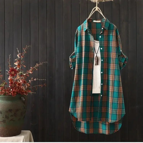 Plus Size Korean Style Plaid Long Sleeve Blouse