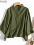 ZANZEA Elegant 3/4 Sleeve Lapel Neck Blouse for Women