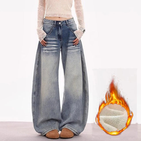 High Waist Thermal Baggy Jeans for Women