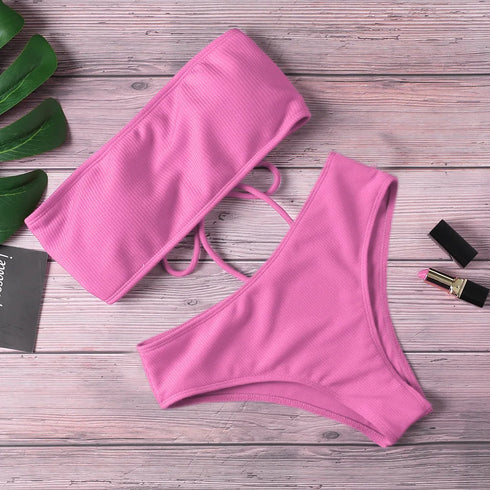 Strapless High Waist Bikini Set in Red