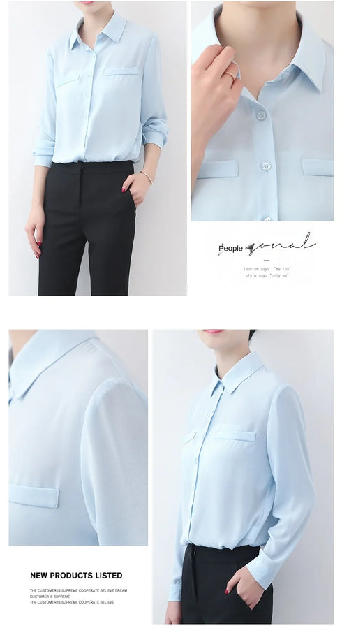 Simple Solid Color Loose Women's Chiffon Shirt Tops 2023 New Long Sleeve Casual Elegance Woman Blouses Lady Office Shirt Clothes